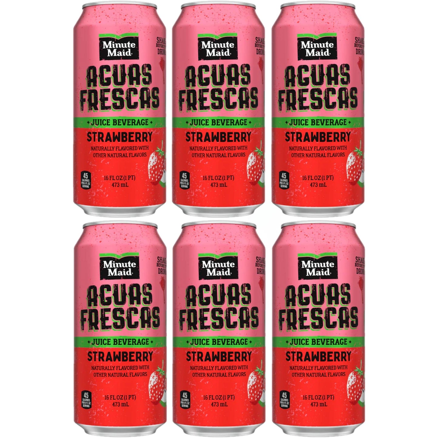 Minute Maid Aguas Frescas Strawberry, 16oz Cans, Pack of 6