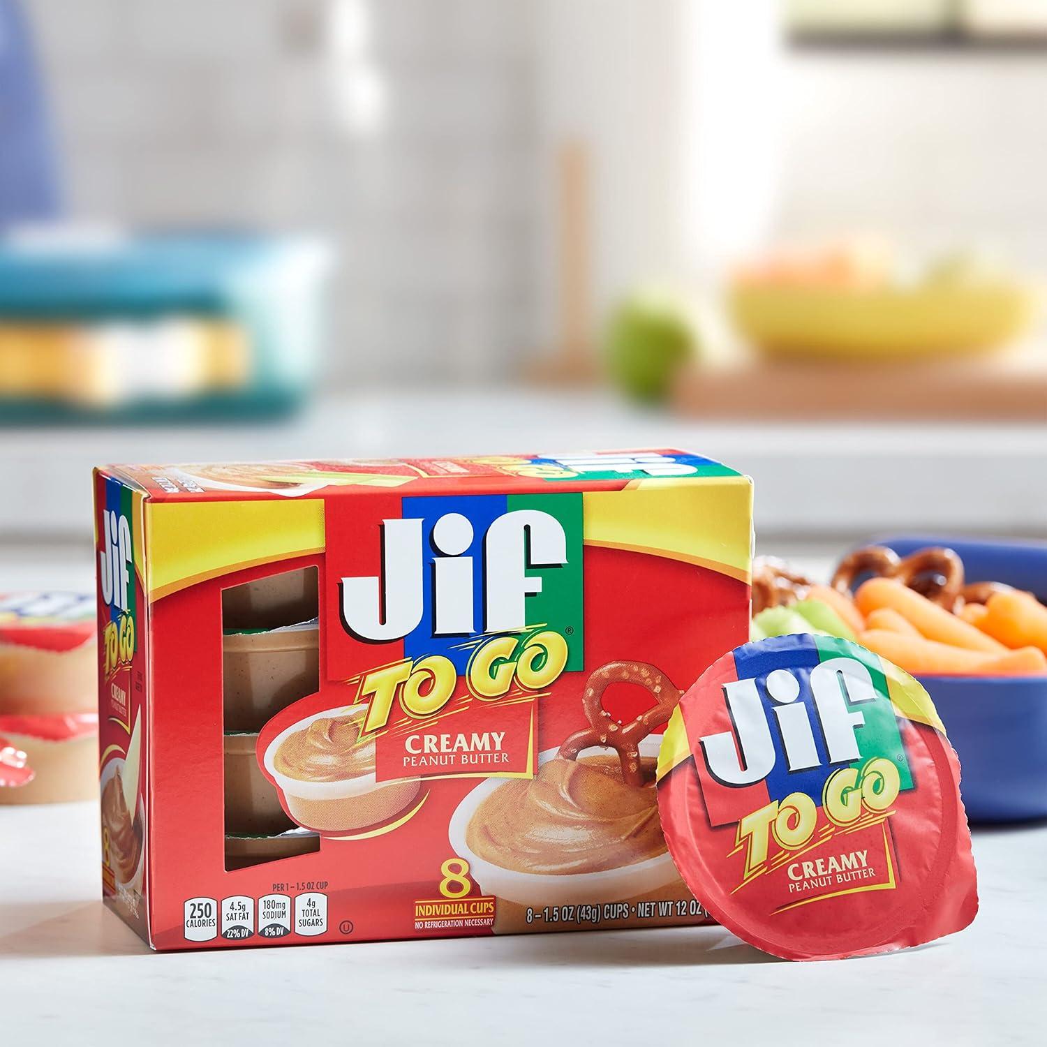 Jif To Go Creamy Peanut Butter Cups, 8 Pack, 1.5 oz Each - Jif