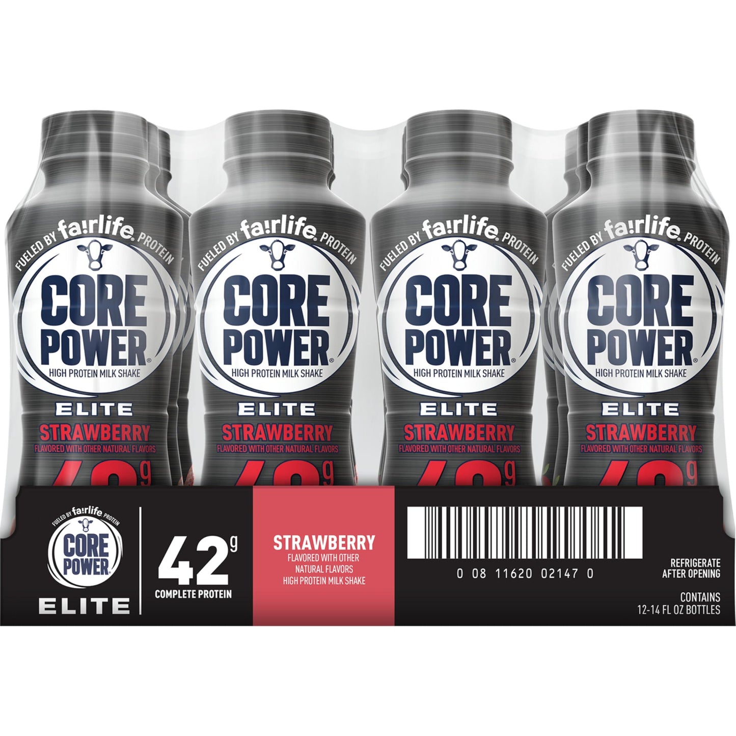 Core Power Elite Strawberry High Protein Milk Shake, 42g Protein, 14 Fl Oz (12-Pack)