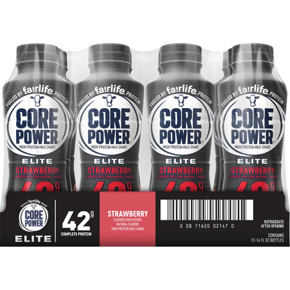 Core Power Elite Strawberry High Protein Milk Shake, 42g Protein, 14 Fl Oz (12-Pack)