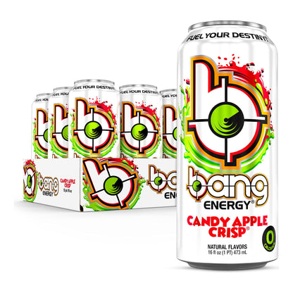 Candy Apple Crisp Bang Energy Drink - Sugar-Free & 0 Cal, 12-Pack of 16oz Cans