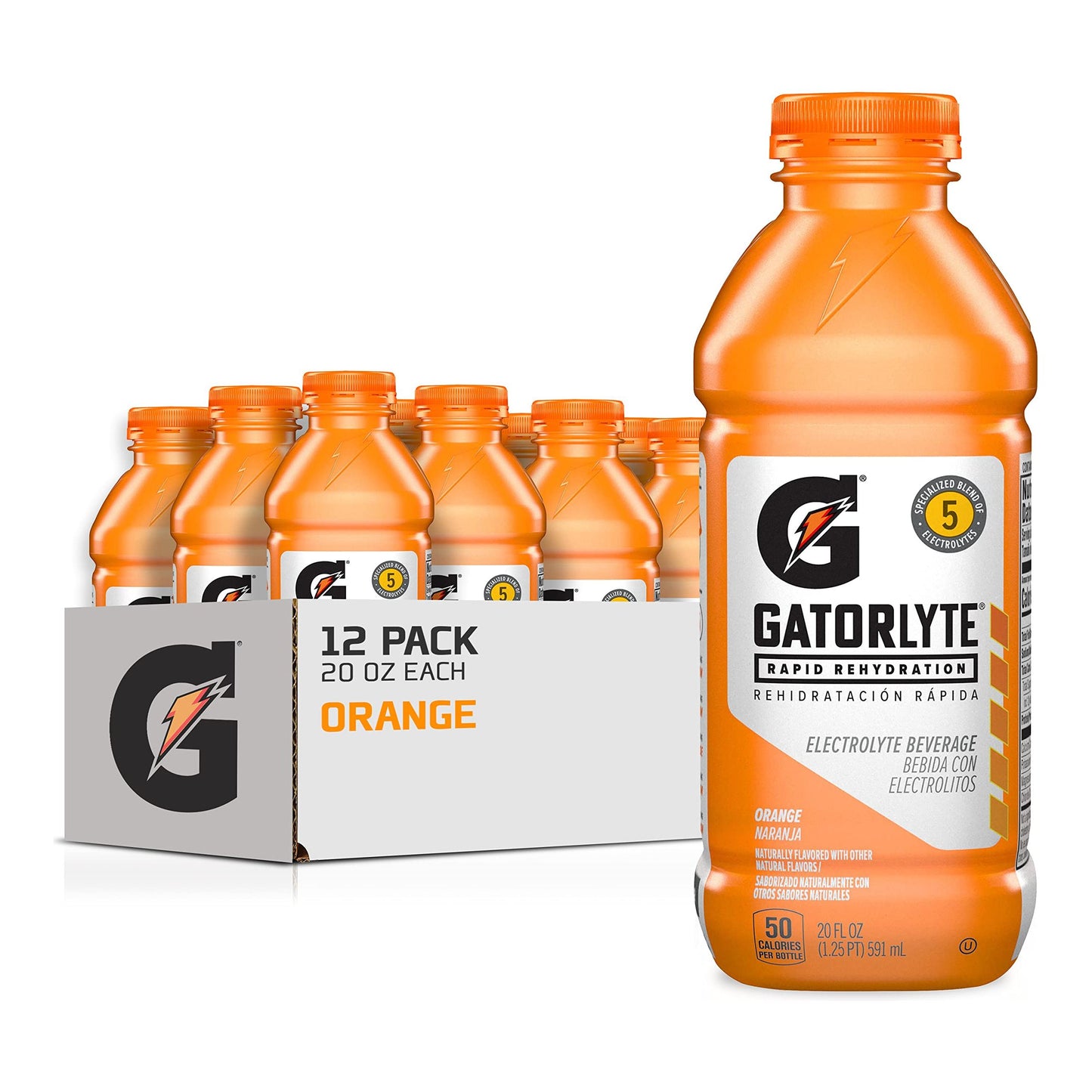 Gatorlyte Rapid Rehydration Electrolyte Beverage, Orange, 20oz Bottles (12 Pack)