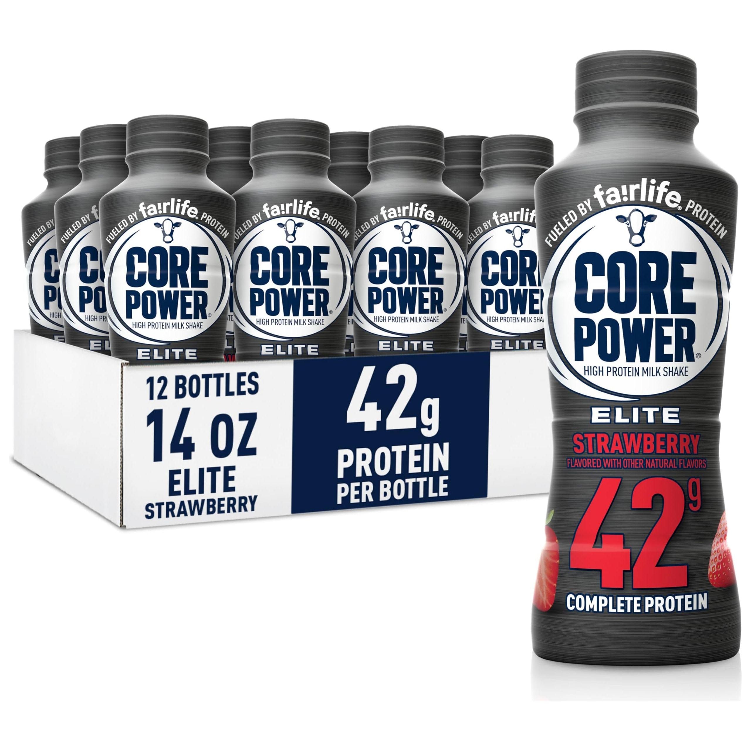 Core Power Elite Strawberry High Protein Milk Shake, 42g Protein, 14 Fl Oz (12-Pack) - Core Power