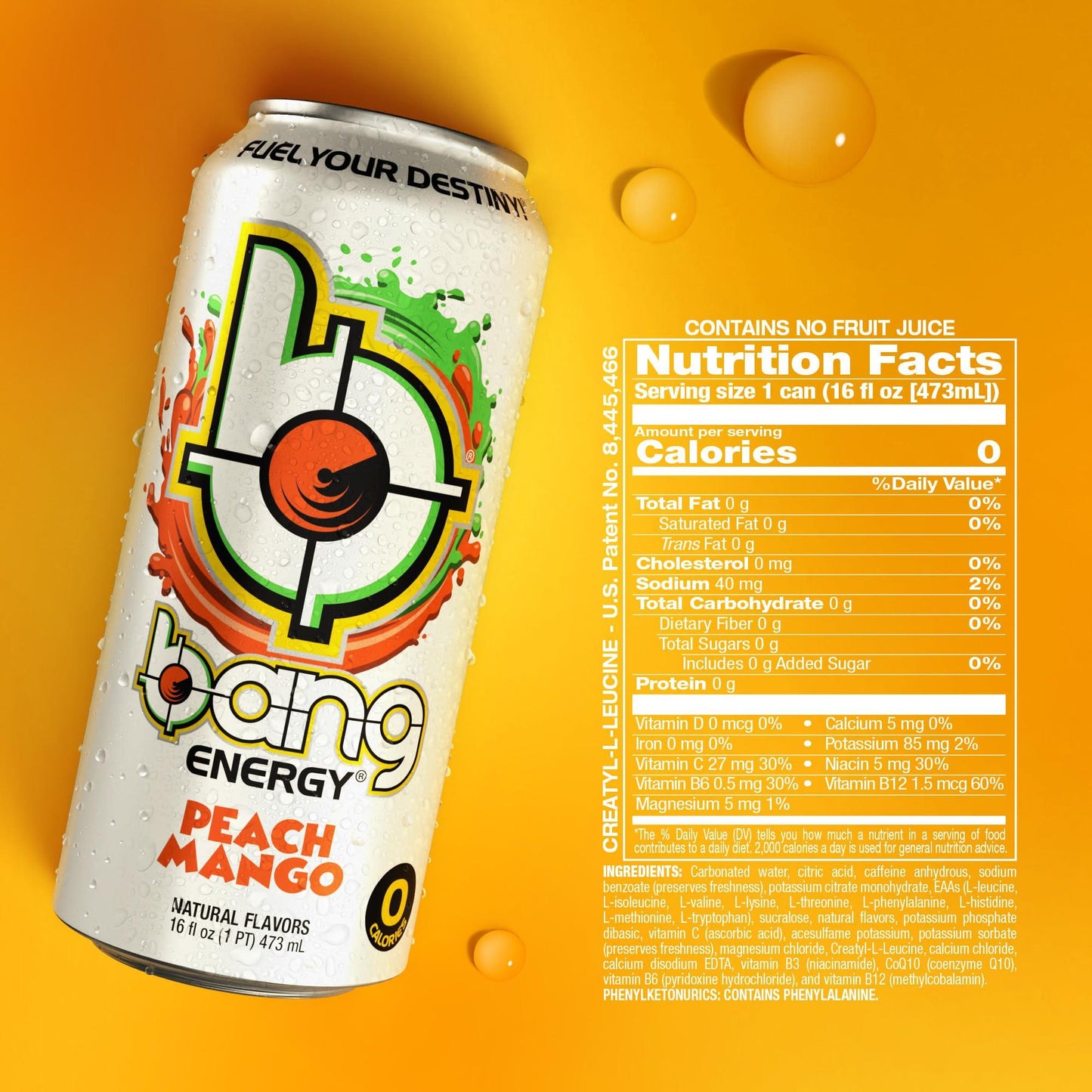 Bang Energy Sugar-Free Peach Mango Blast, 16-Ounce Cans (12-Pack)