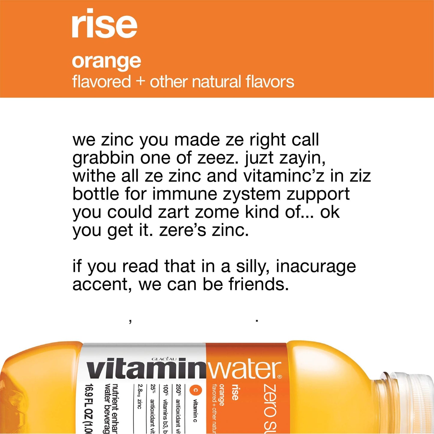 Vitaminwater Zero Rise Orange Flavored Hydration, 16.9 Fl Oz (Pack of 6)