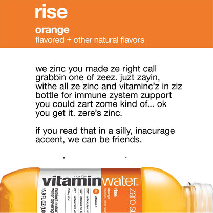 Vitaminwater Zero Rise Orange Flavored Hydration, 16.9 Fl Oz (Pack of 6)