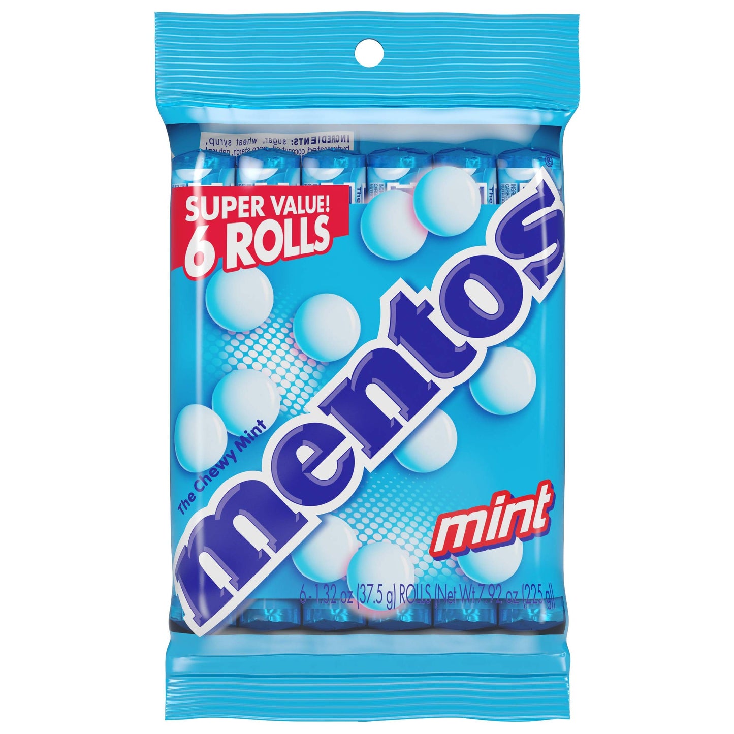 Mentos Chewy Mint Candy Roll, Peppermint, Peanut Free, Regular Size, 1.32 oz, 6 Count