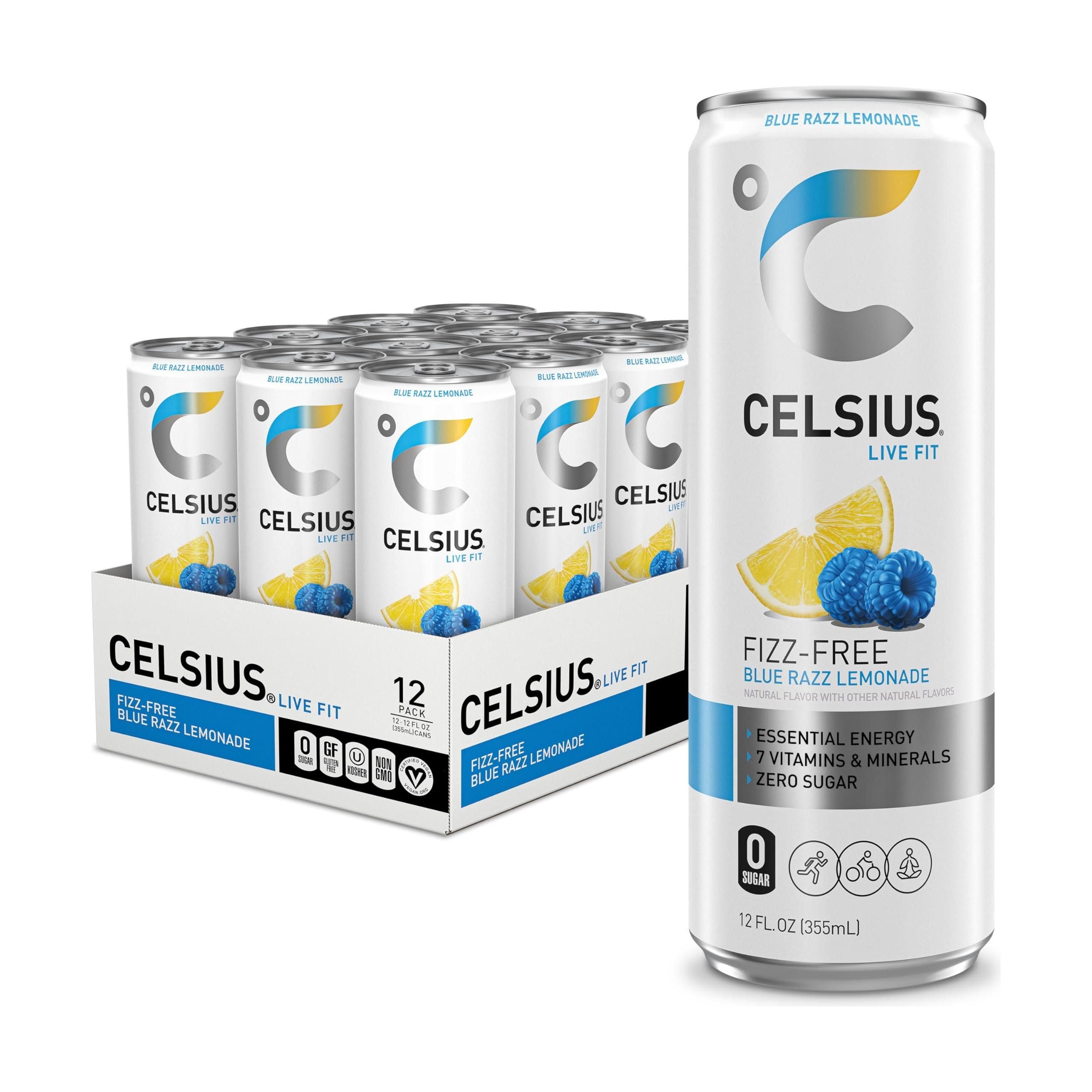 CELSIUS Blue Razz Lemonade, Fizz Free Essential Energy Drink, 12 Fl Oz (Pack of 12) – Premium, No Sugar, 200mg Caffeine - Celsius