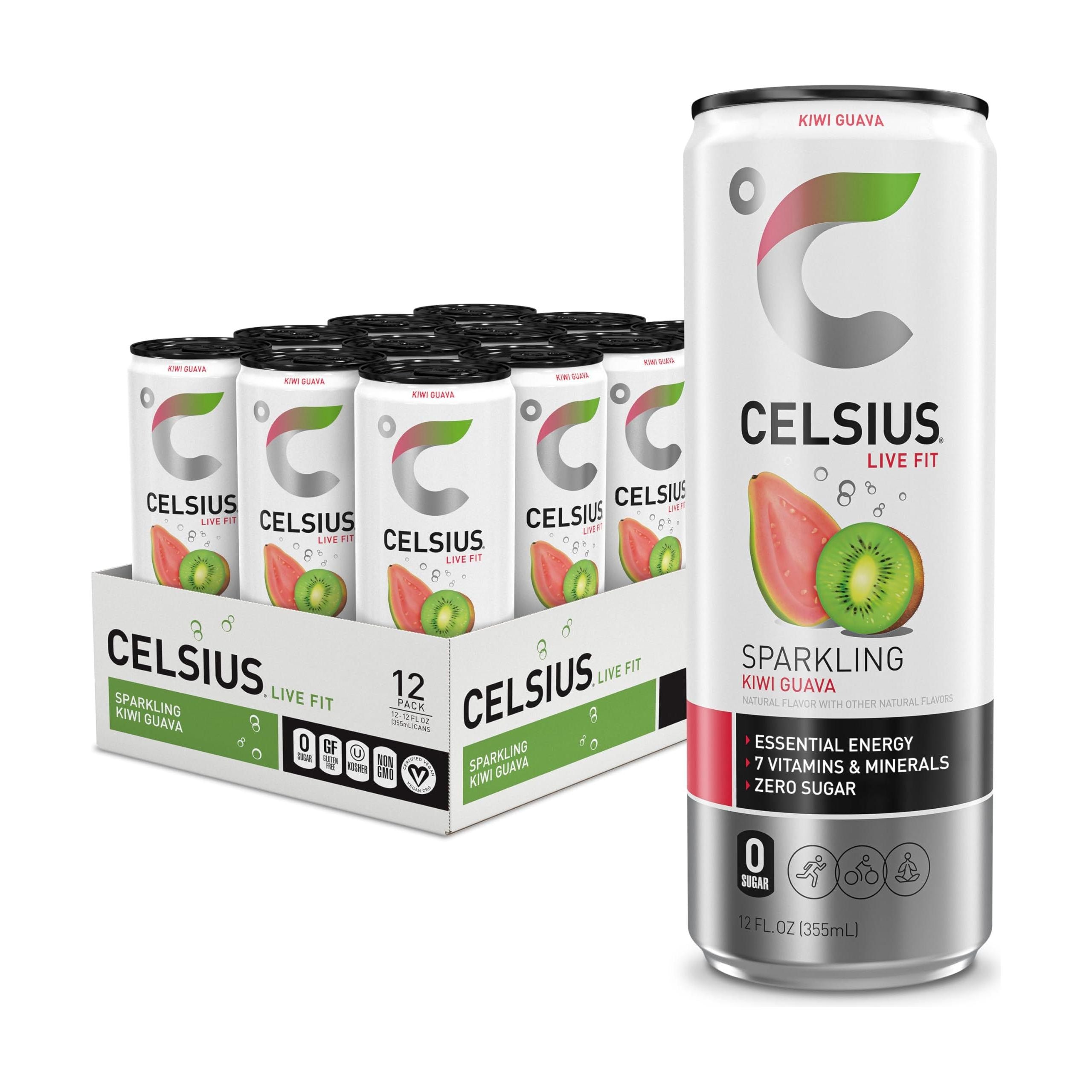 CELSIUS Functional Essential Energy Drink, Sparkling Kiwi Guava, 12 Fl Oz Cans (Pack of 12) - Celsius