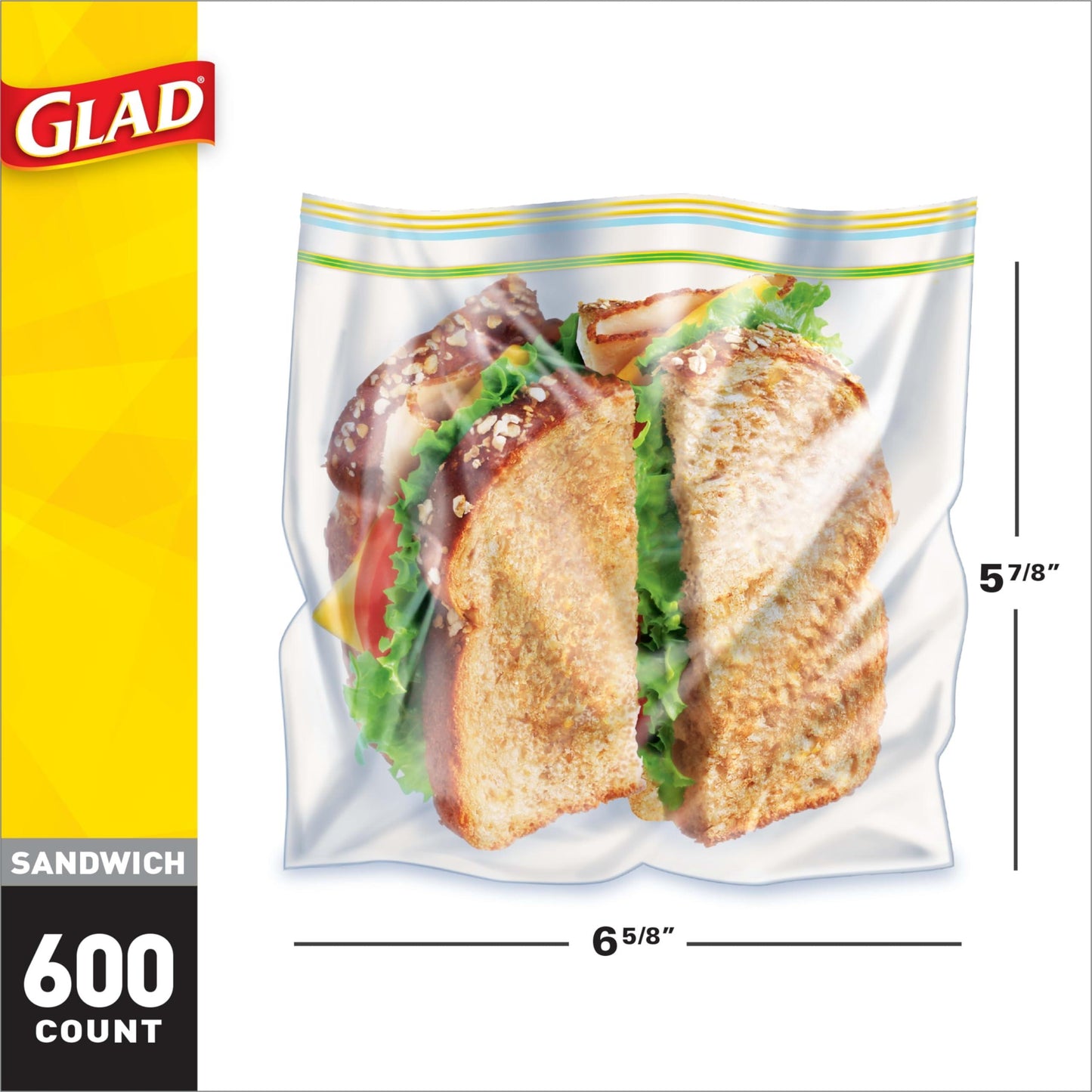 Glad Zipper Food Storage Plastic Bags - Sandwich - 100 Count, Pack of 6