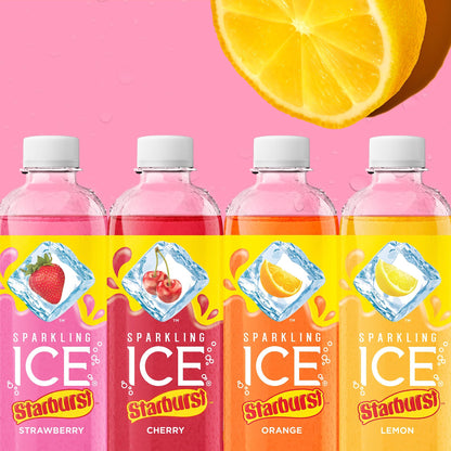 Sparkling Ice STARBURST Lemon, Zero Sugar Flavored Sparkling Water,  17 fl oz Bottles (Pack of 12)