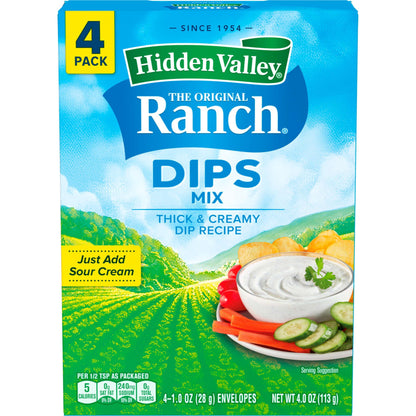 Creamy Keto-Friendly Ranch Dips Mix by Hidden Valley, Gluten-Free, 1 oz, 4 Packets