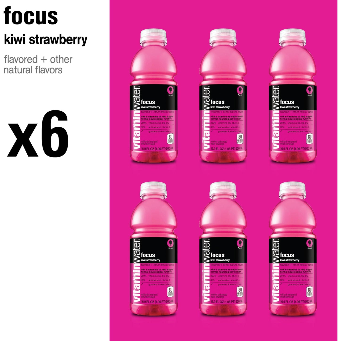 Vitaminwater Focus Kiwi Strawberry 6-Pack, 16.9oz Bottles