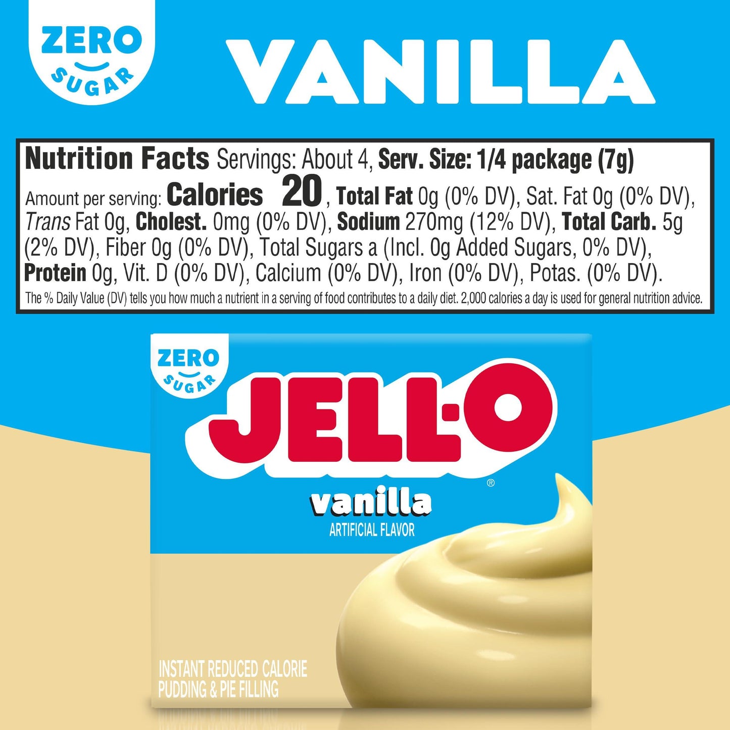 Jell-O Sugar-Free Vanilla Instant Pudding & Pie Filling Mix, 1 oz. Box