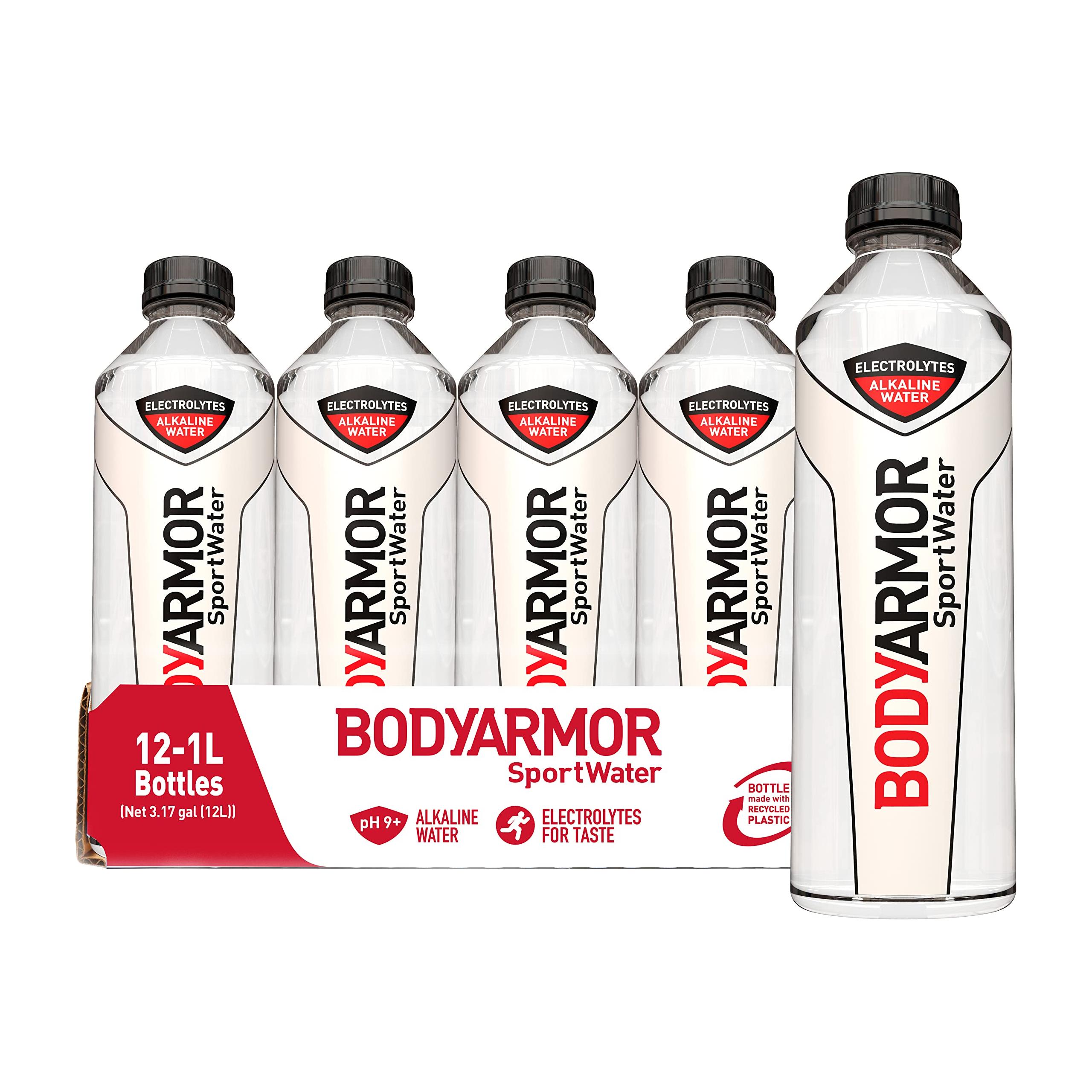 BODYARMOR SportWater High Alkaline Electrolyte Water, pH 9+ for Optimal Hydration, 1 Liter (Pack of 12) - BODYARMOR