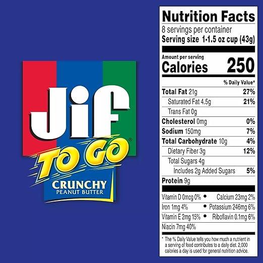 JIF To Go Crunchy Peanut Butter Cups, 8-Pack of 1.5 oz, 6 Cases - Jif