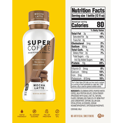 Super Coffee Mocha Latte Iced Coffee Bottle, 12 fl oz