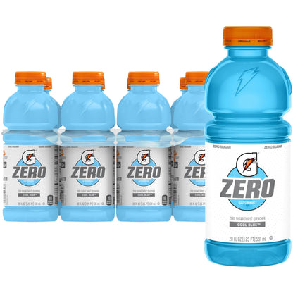 Gatorade G Zero Cool Blue, Thirst Quencher Sports Drink, 20 Fl Oz Bottles, 8 Pack