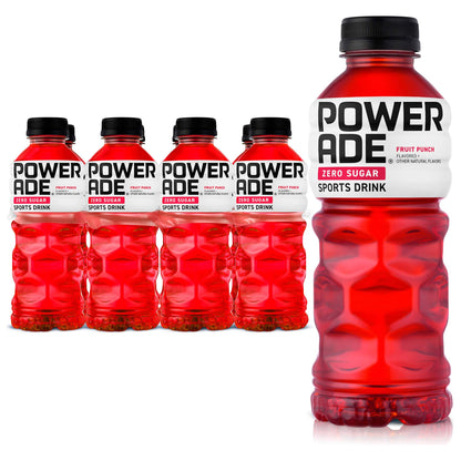 Powerade Zero Ion4 Sports Drink, Fruit Punch Flavor, 20 fl oz, 8 Bottles