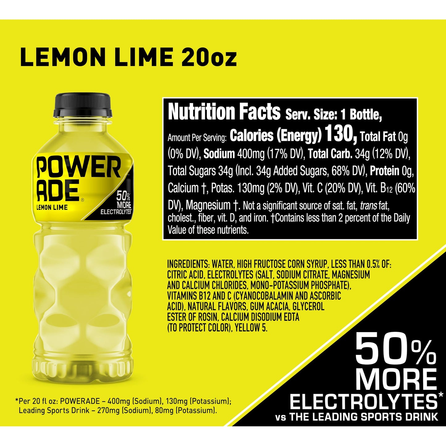 POWERADE Lemon Lime Electrolyte Sports Drink, 20 Oz (24-Pack)