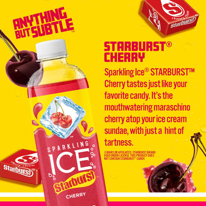 Sparkling Ice STARBURST Cherry, Zero Sugar Flavored Sparkling Water, 17 fl oz Bottles (Pack of 12)