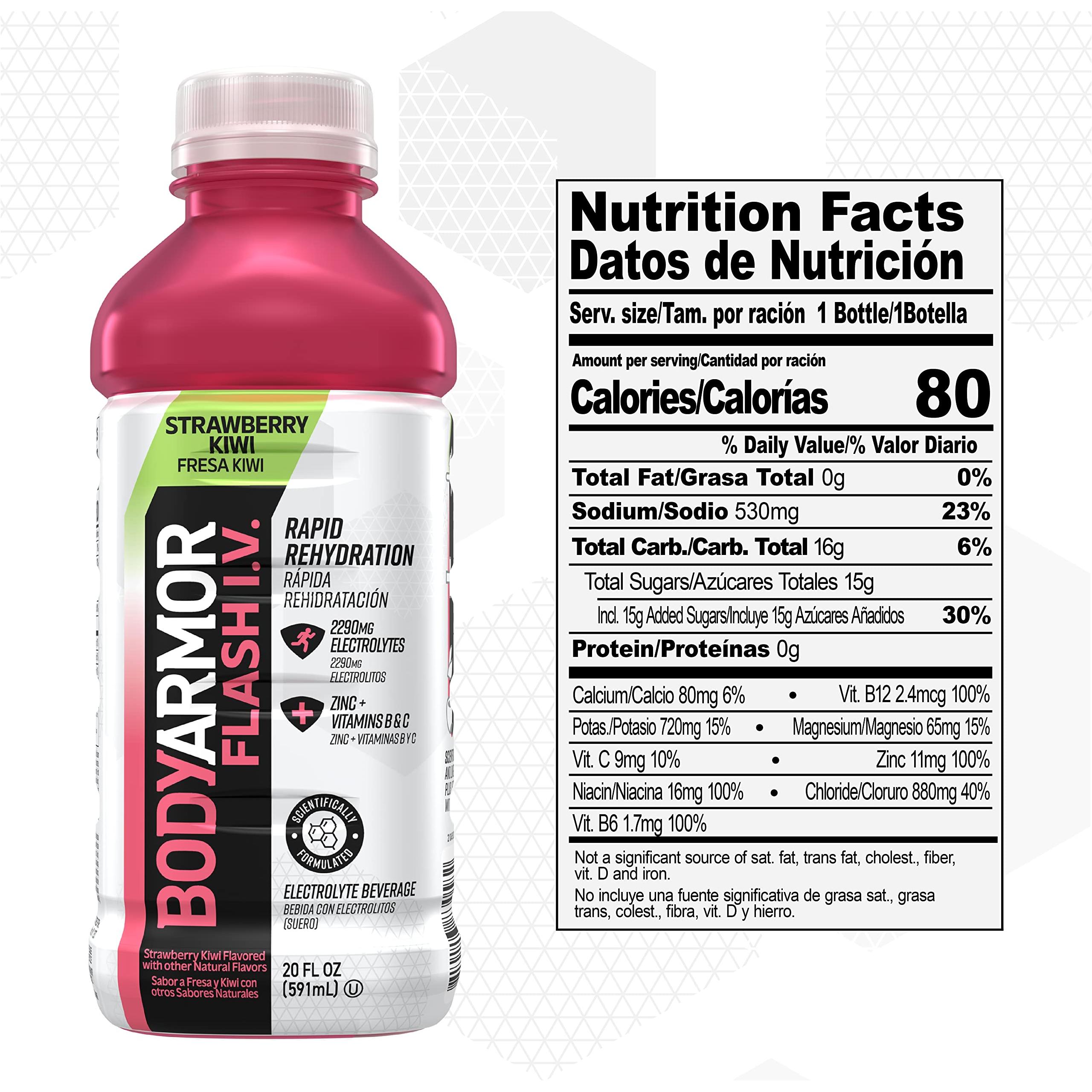 BODYARMOR Flash IV Strawberry Kiwi Electrolyte Sports Drink - 20 fl oz Bottles, 12 Count Pack - BODYARMOR