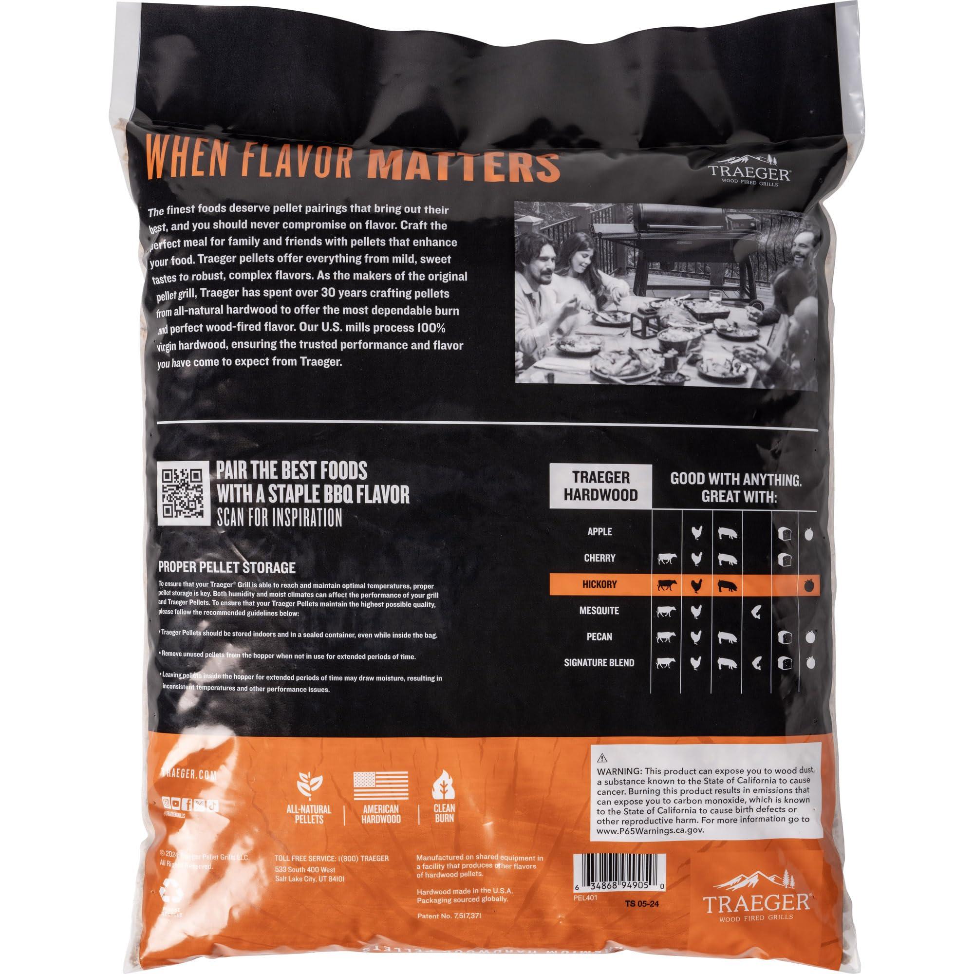 Traeger Hickory 100% Natural Wood Pellets for Smokers and Grills, BBQ, Bake, Roast & Grill - 18 lb Bag - Traeger