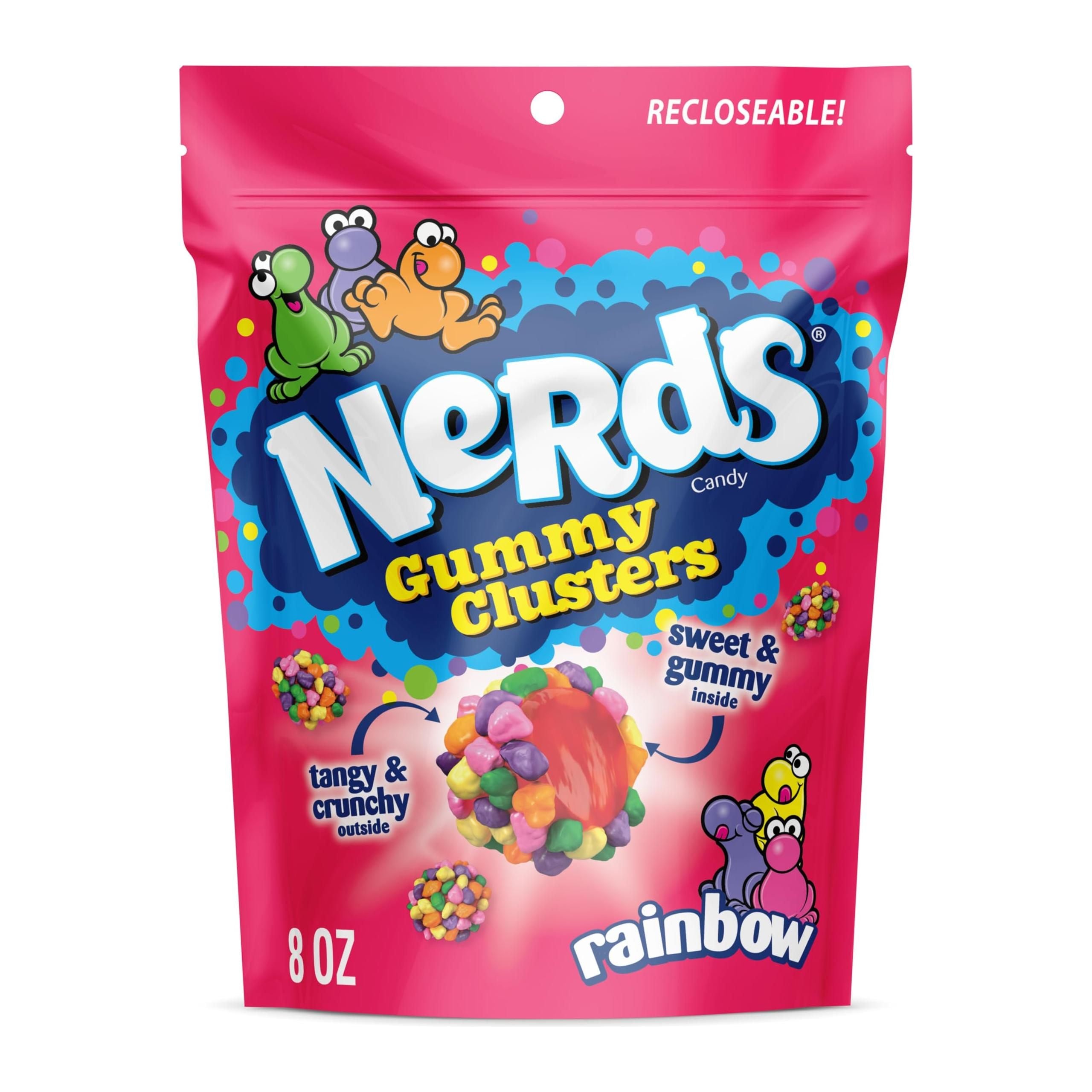 NERDS Rainbow Gummy Clusters, Crunchy & Chewy Candy, 8 oz - Nerds