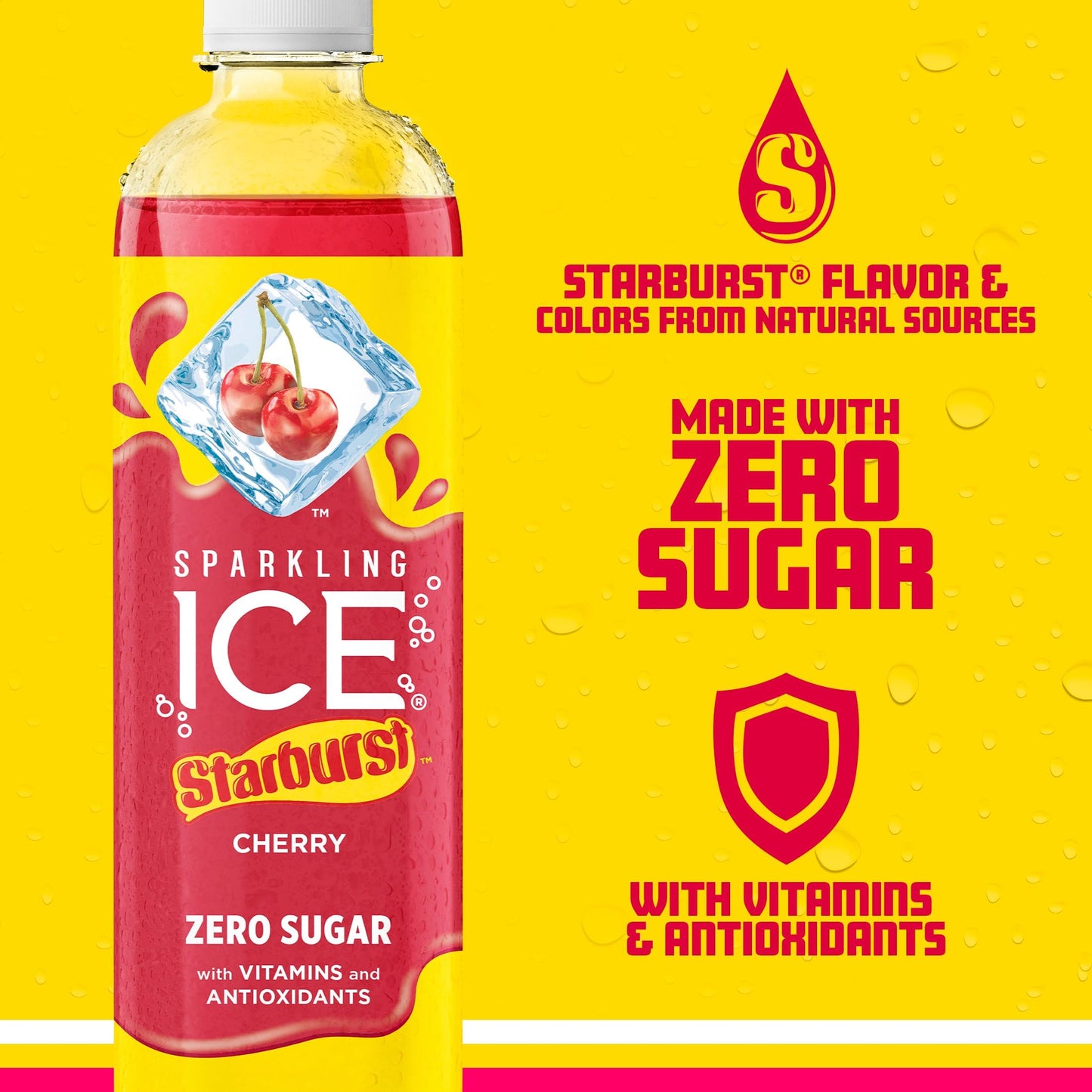 Sparkling Ice STARBURST Cherry, Zero Sugar Flavored Sparkling Water, 17 fl oz Bottles (Pack of 12)