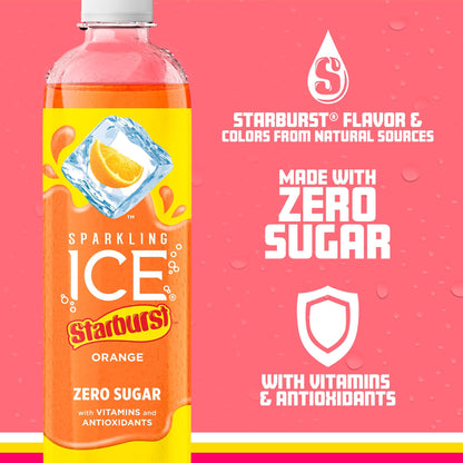 Sparkling Ice STARBURST Orange, Zero Sugar Flavored Sparkling Water, 17 fl oz Bottles (Pack of 12)