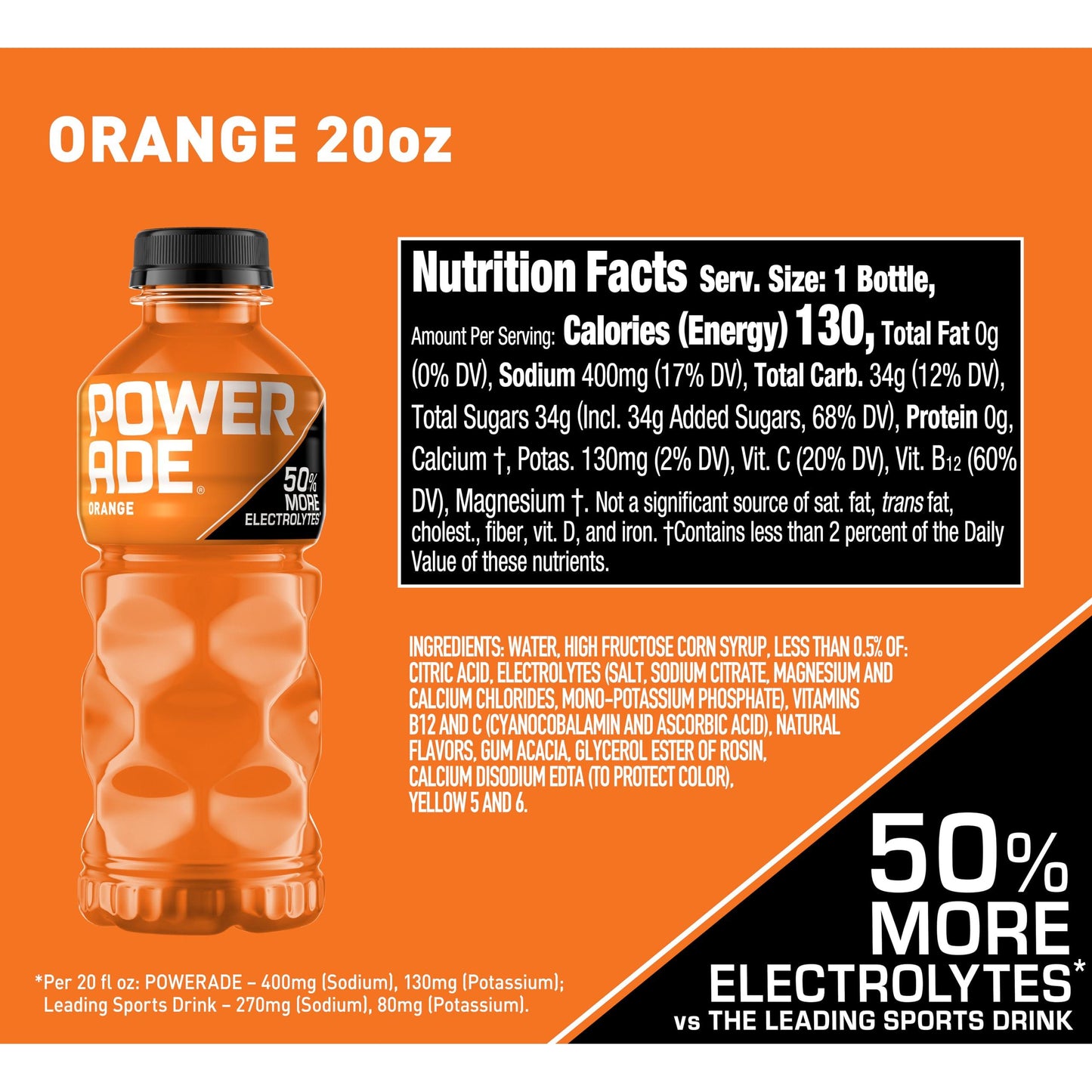 POWERADE Orange Electrolyte Sports Drink, 20 oz (Case of 24)