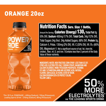 POWERADE Orange Electrolyte Sports Drink, 20 oz (Case of 24)