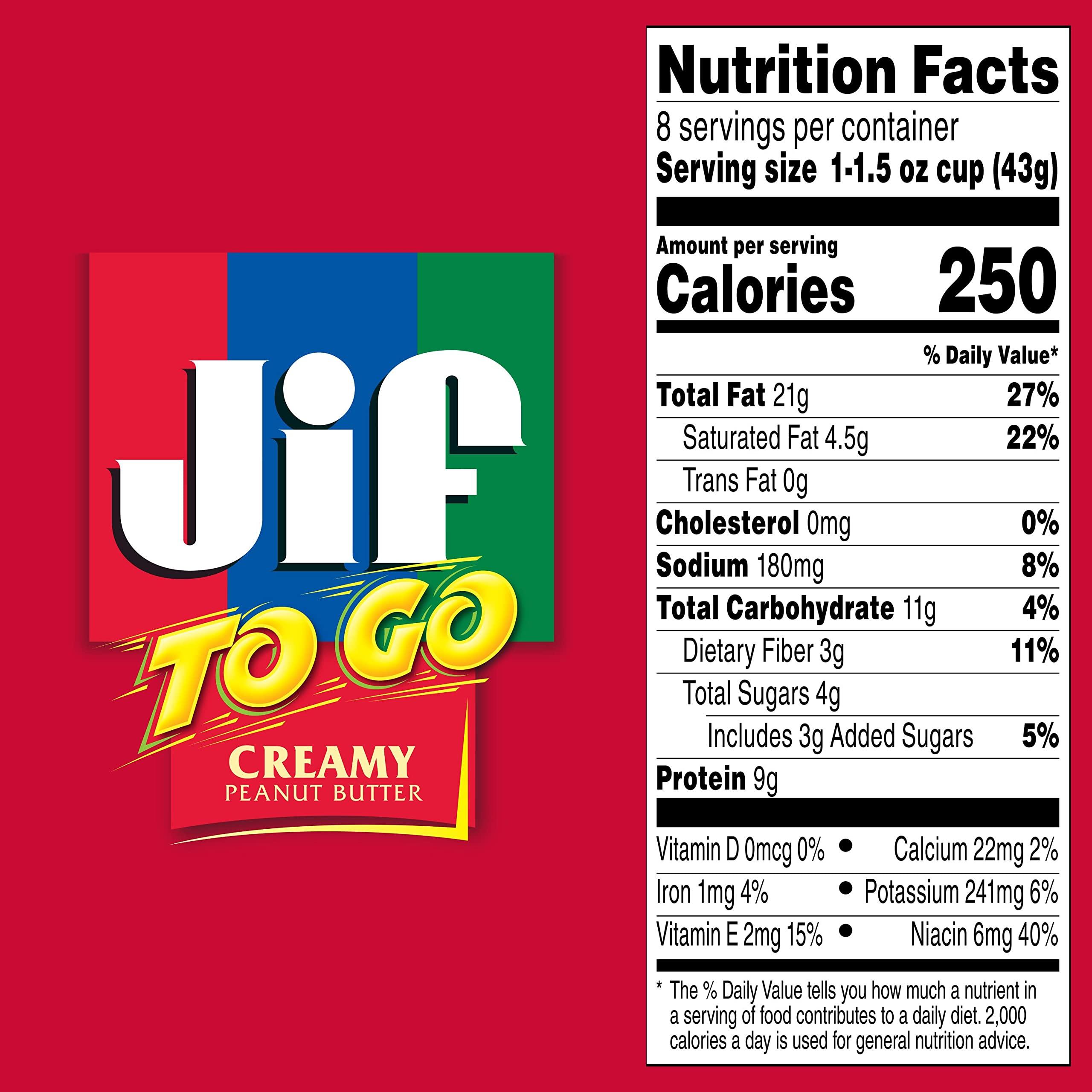 Jif Creamy Peanut Butter To Go, 8-Pack of 1.5 oz Cups - Jif