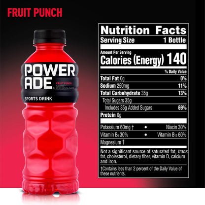 Powerade Electrolyte Fruit Punch, 20 Fl Oz Bottles, 8-Pack for Hydration and Energy