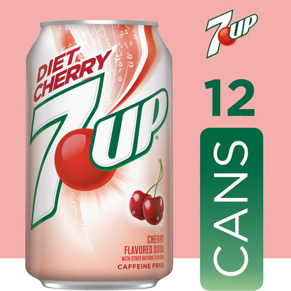 7UP Diet Cherry Soda - 12 Cans of Guilt-Free Refreshment, 12 fl oz Each