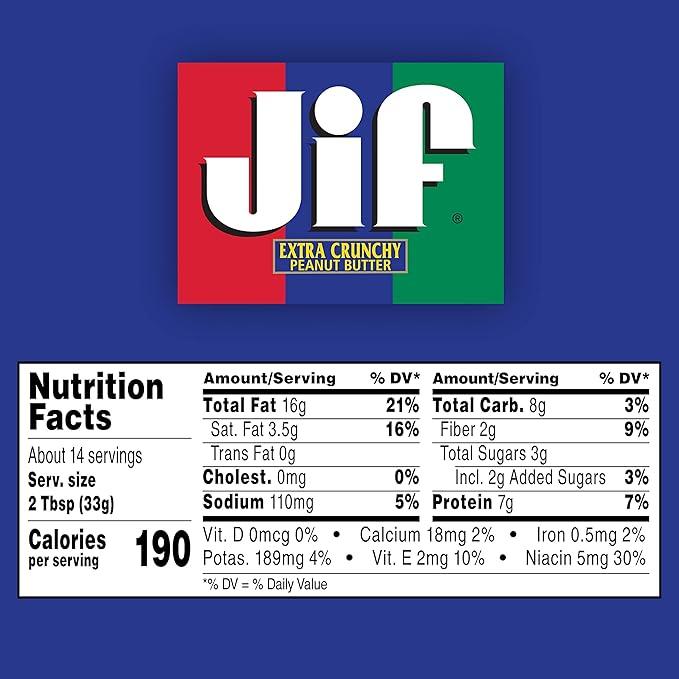 Jif Extra Crunchy Peanut Butter, 40oz, 8-Pack, High Protein - Jif