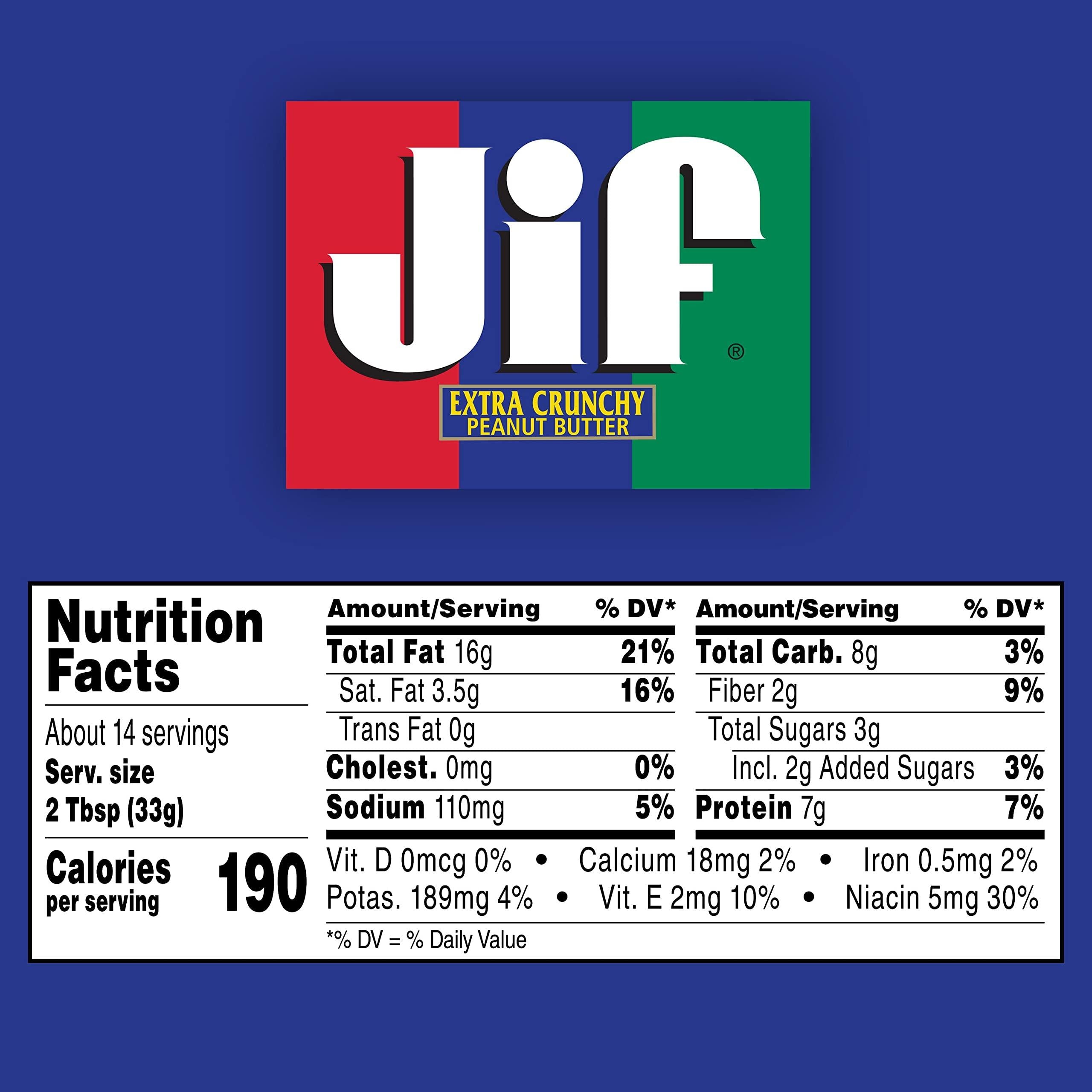 Jif Crunchy Peanut Butter, 40 oz, Gluten-Free, 7g Protein - Jif