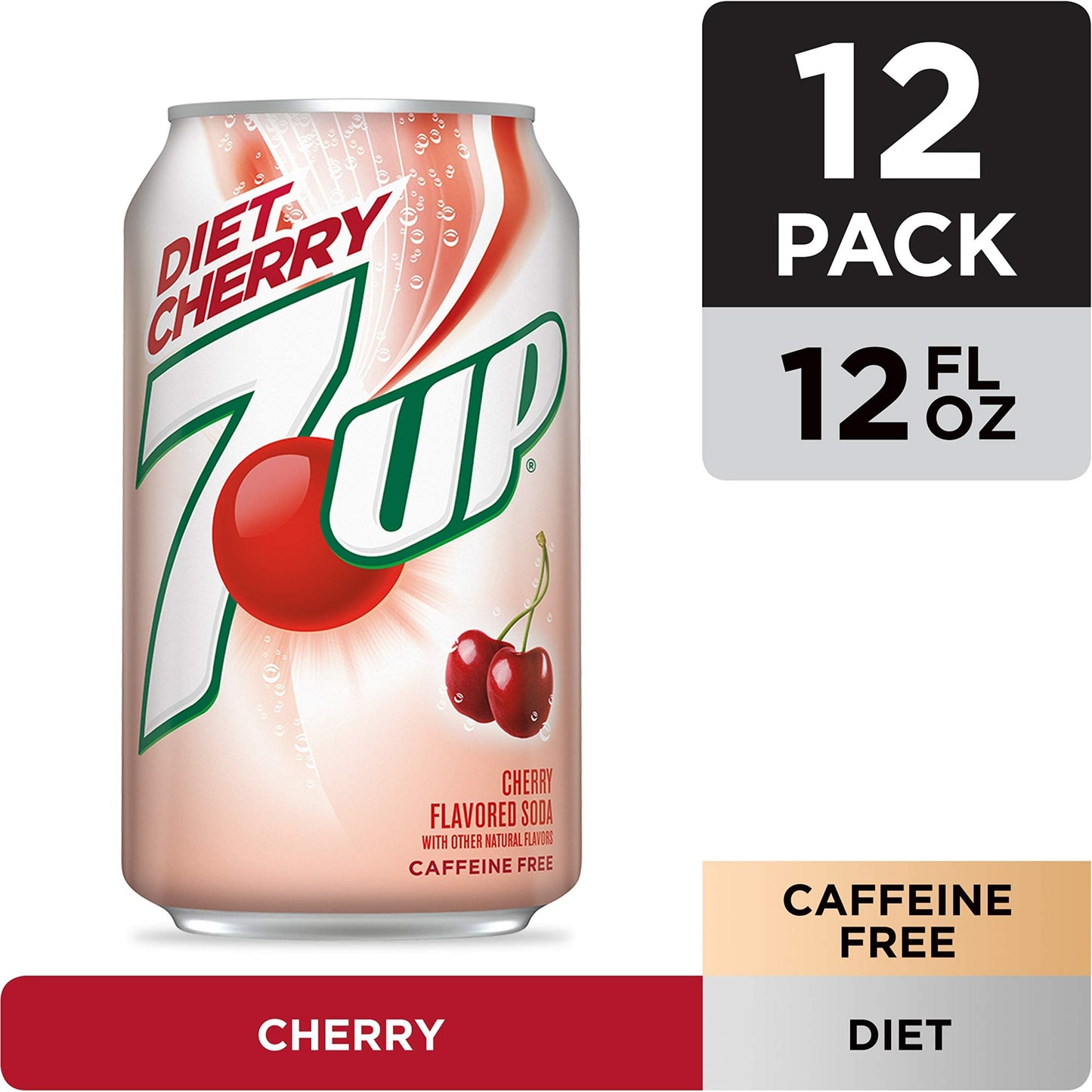 7UP Diet Cherry Soda - 12 Cans of Guilt-Free Refreshment, 12 fl oz Each