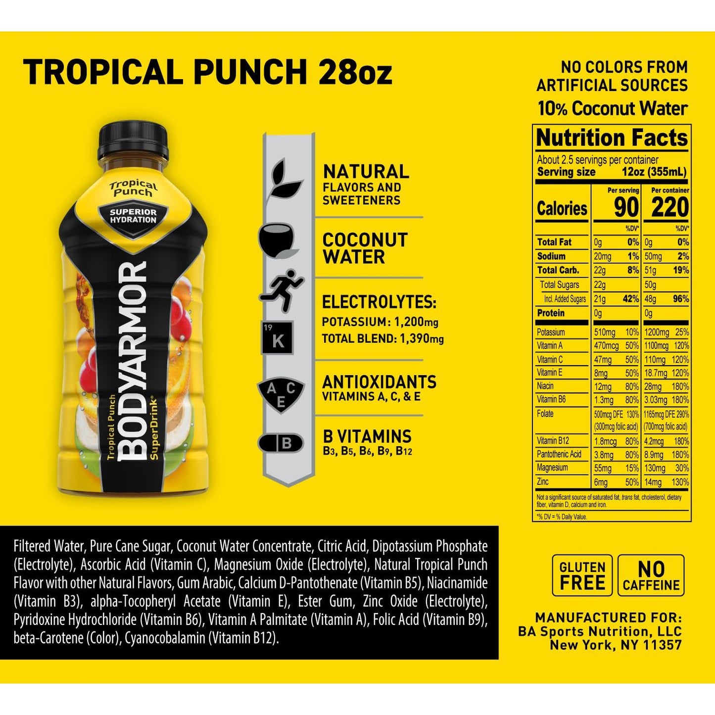 BODYARMOR Tropical Punch Sports Drink, 28 Fl Oz (12-Pack)