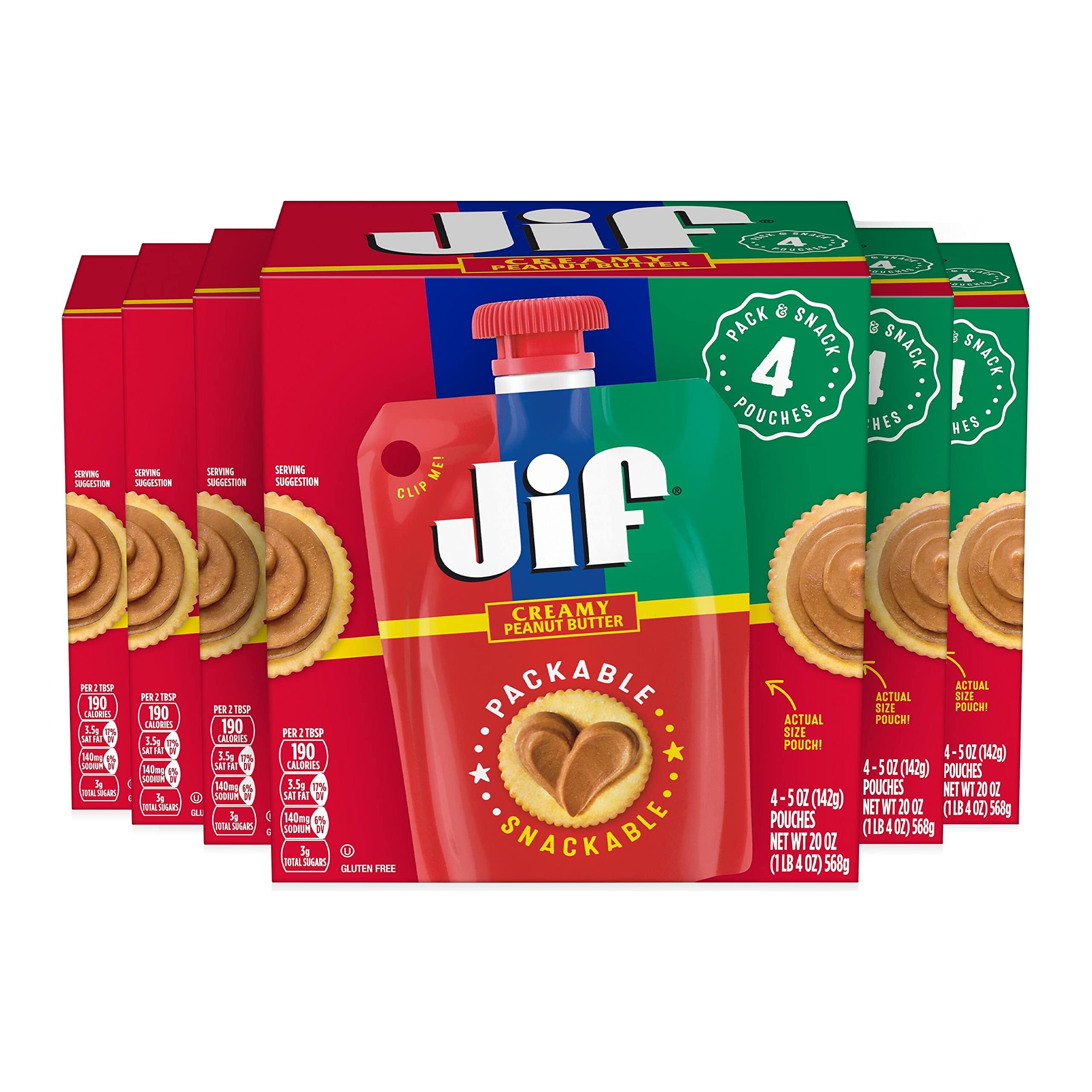 Jif Creamy Peanut Butter Squeeze Pouches, 24 Pack (5 oz each) - Jif