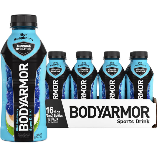 BODYARMOR Blue Raspberry Sports Drink, 16 Fl Oz (Pack of 12) - Superior Hydration with Natural Ingredients