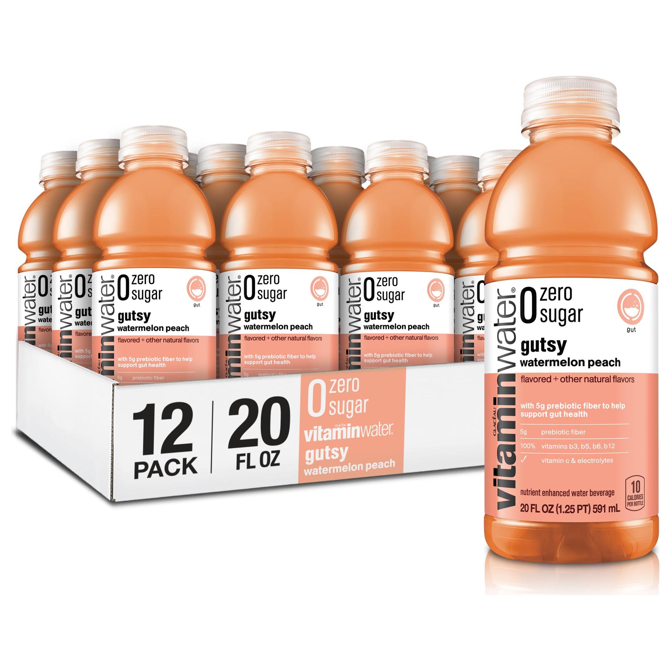 Vitaminwater Zero Sugar Gutsy - Watermelon Peach Flavor, 20 oz, 12 Bottles Pack - Vitamin Water