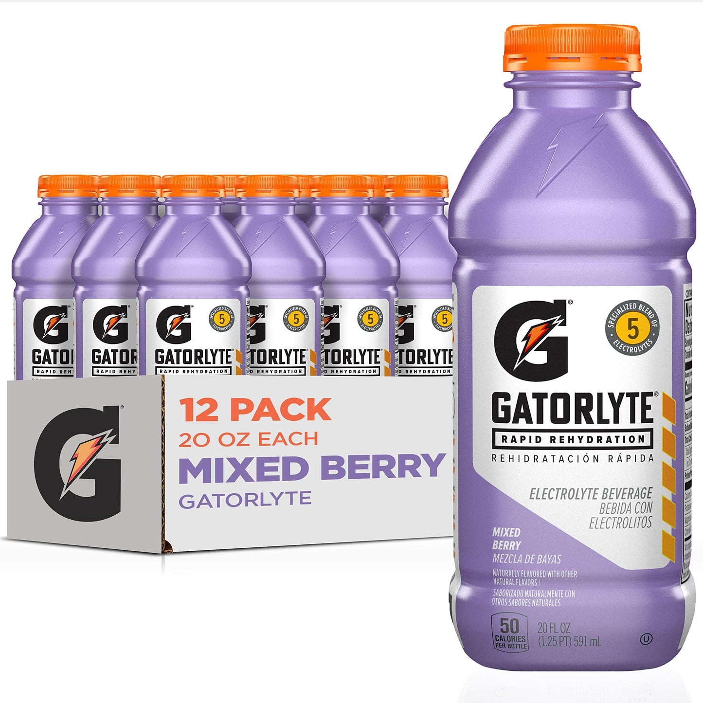 Gatorlyte Rapid Rehydration Electrolyte Beverage, Mixed Berry, 20oz Bottles (12 Pack)