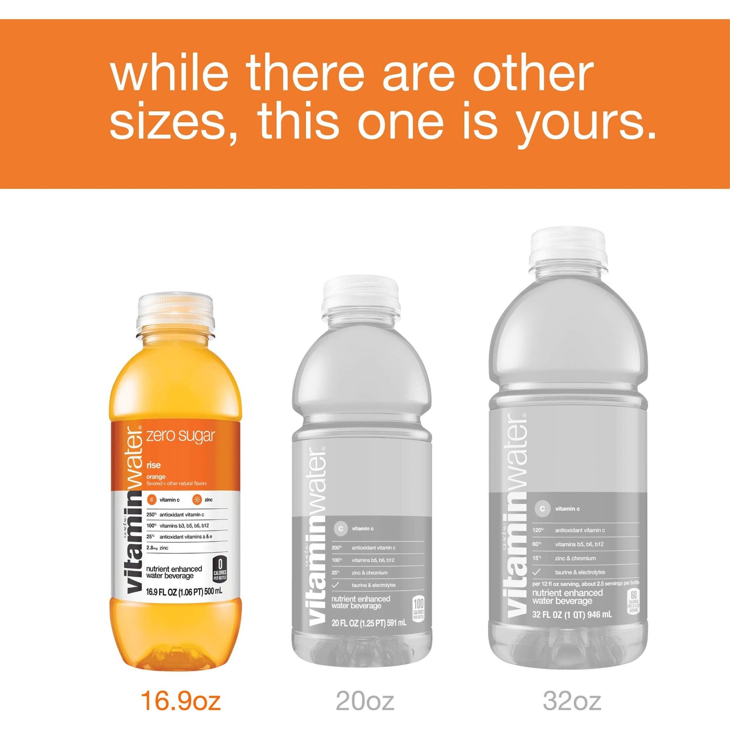 Vitaminwater Zero Rise Orange Flavored Hydration, 16.9 Fl Oz (Pack of 6)