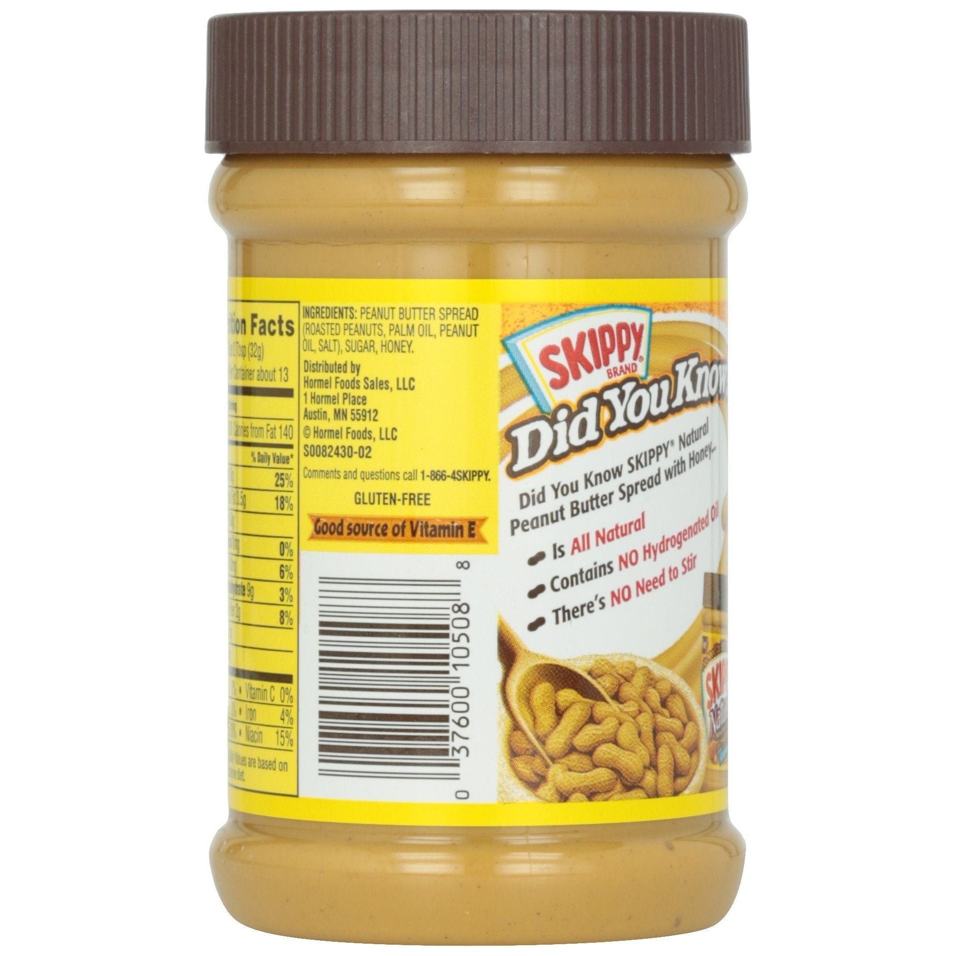 Skippy Natural Honey Peanut Butter, Creamy, 15 oz Jar - Skippy