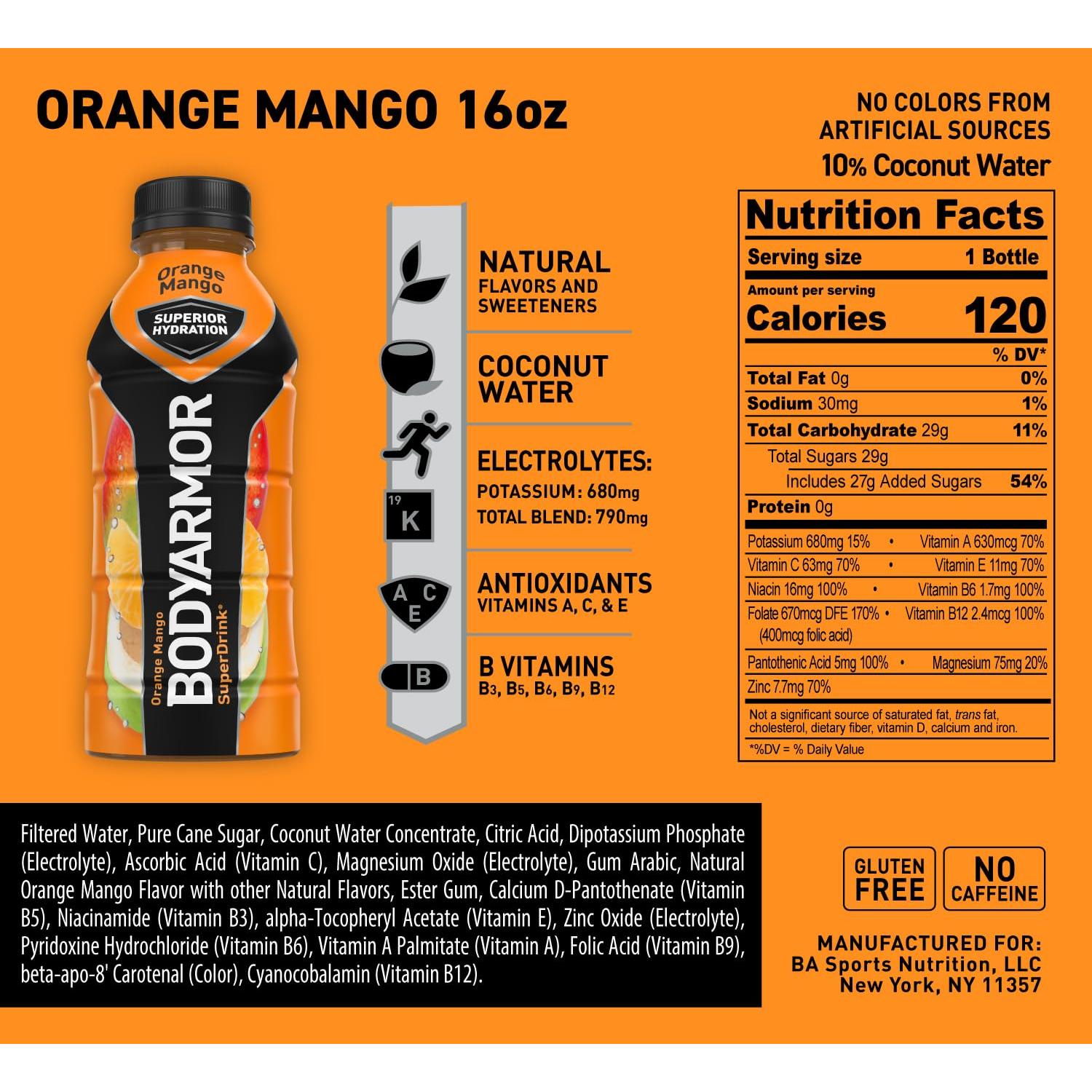 BODYARMOR Orange Mango Sports Drink - 16 Fl Oz (12-Pack) - BODYARMOR