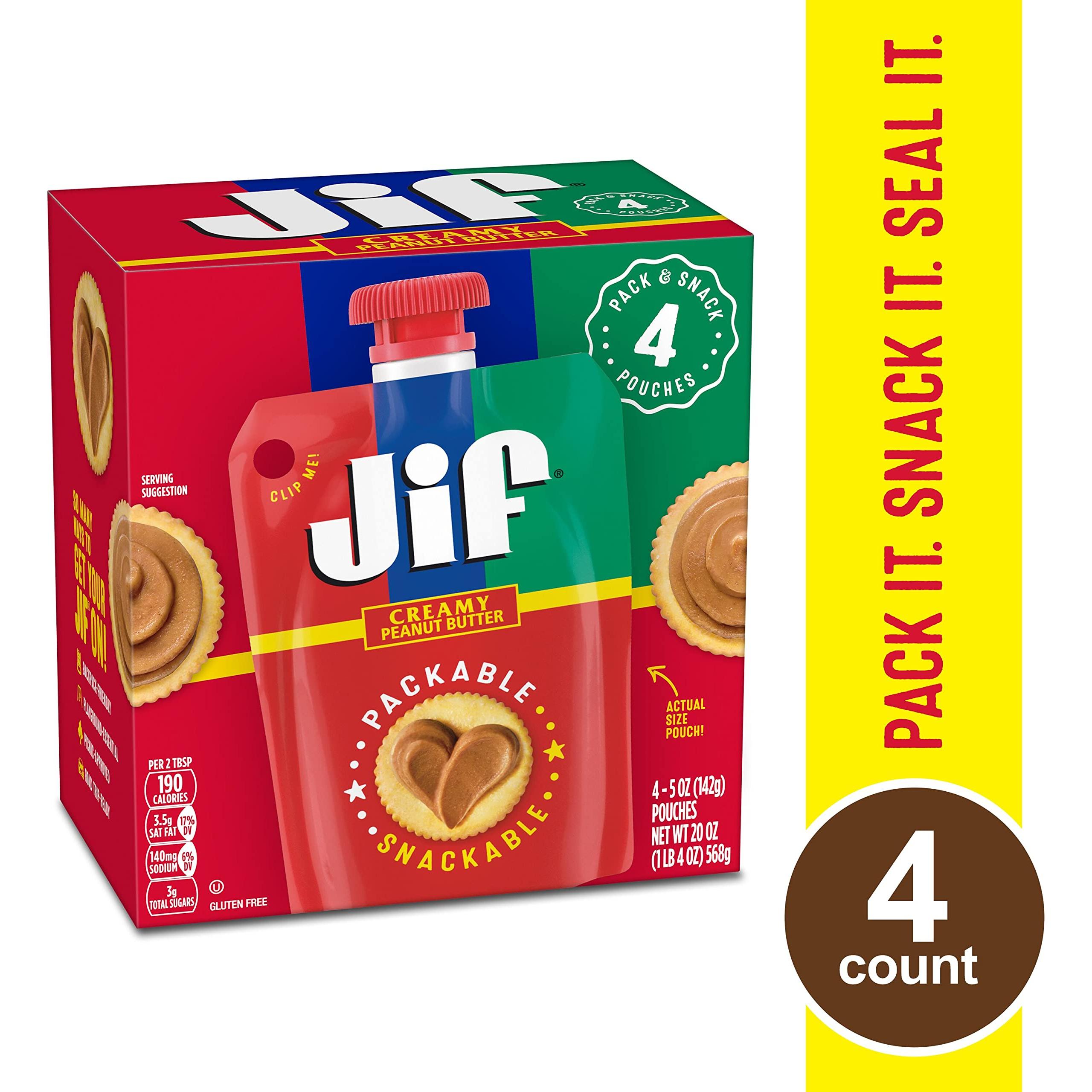 Jif Portable Creamy Peanut Butter Pouches, 5 oz, 4 Pack - Jif