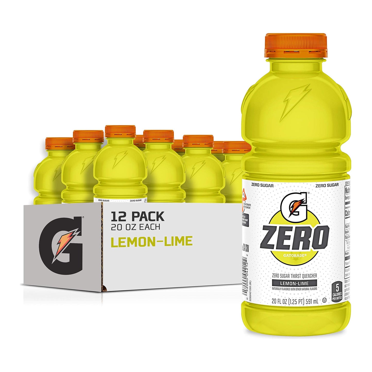 Gatorade Zero Sugar Thirst Quencher, Lemon-Lime, 20 Fl Oz (Pack of 12)