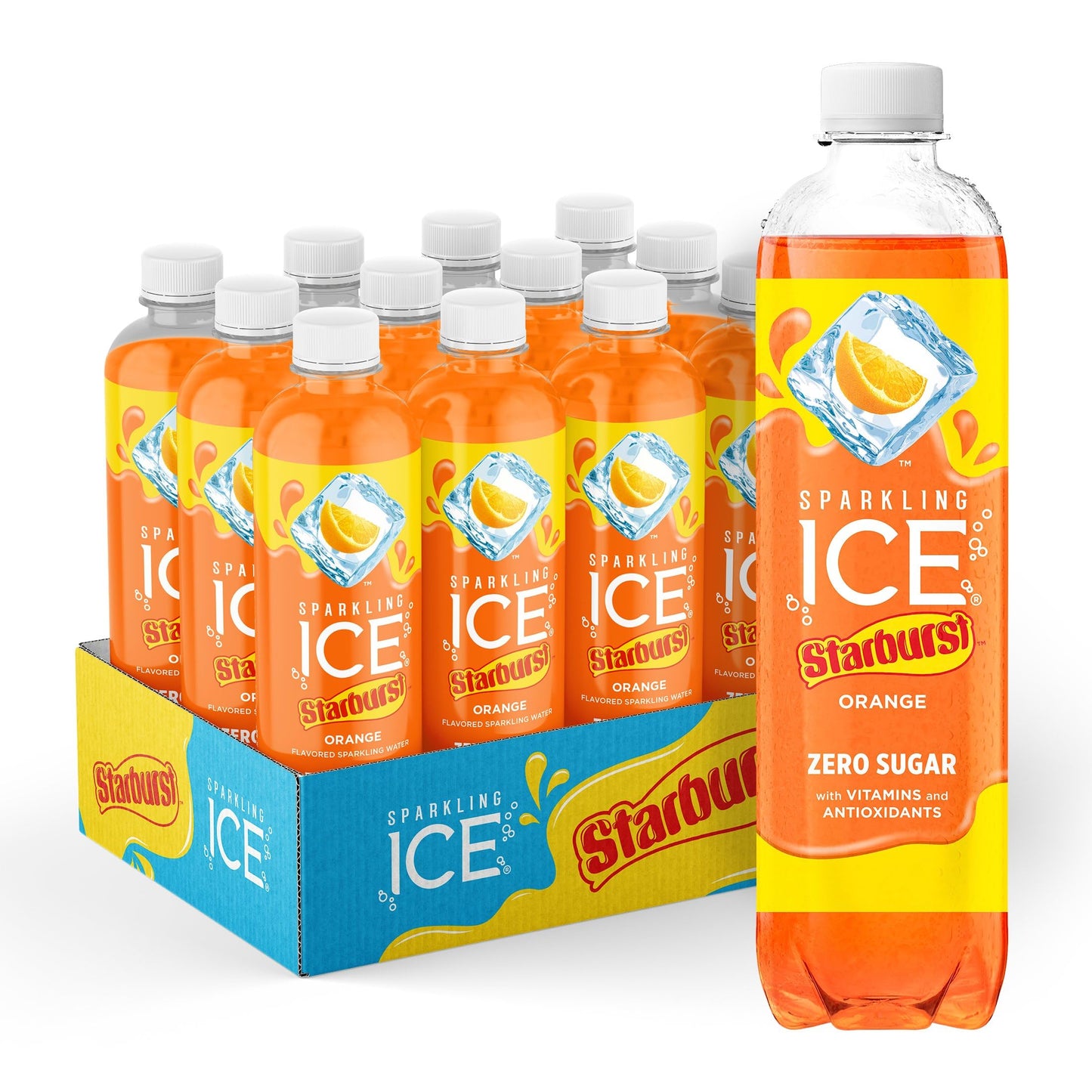 Sparkling Ice STARBURST Orange, Zero Sugar Flavored Sparkling Water, 17 fl oz Bottles (Pack of 12)