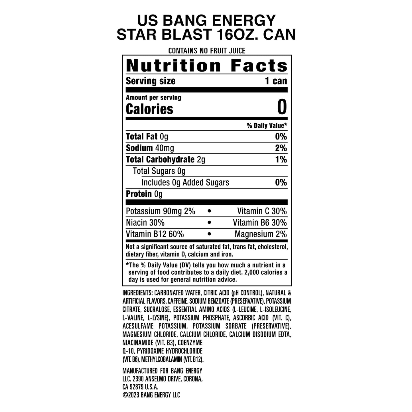 Bang Energy Star Blast - Sugar-Free 16 oz Energy Drink (12-Pack)